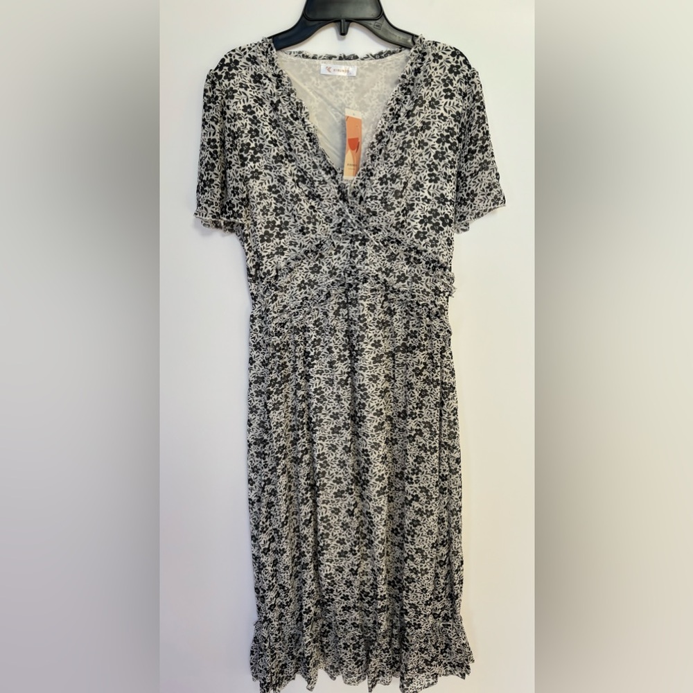 Kirundo Women’s Black White Floral Ruffle Maxi Dress, Small